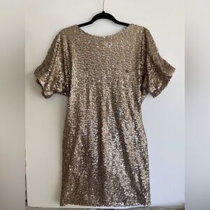 S.L. Fashions Gold Sequin Short Sleeve Mini Dress — Size 4